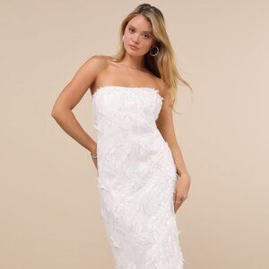 Lulus Brilliant Arrival White Strapless Sequin Midi Dress - Size L